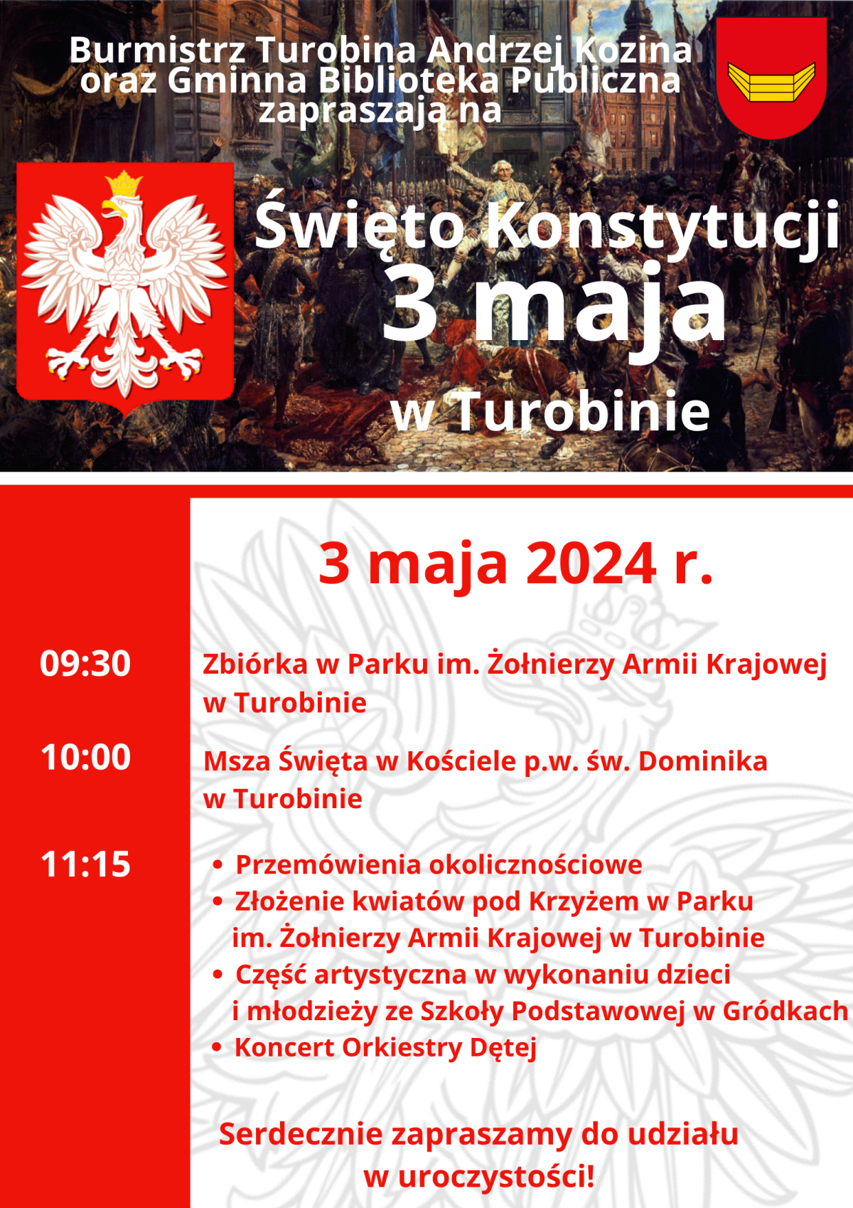 Plakat przedstawiający zaproszenie na święto Konstytucji 3 Maja